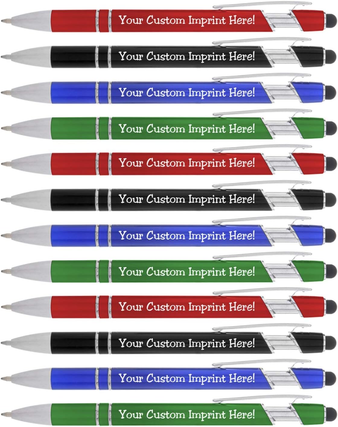 Personalized Pens with Stylus - The Legacy - Custom Metallic Printed Name Pens with Black Ink - Imprinted with Logo or Message - Great Gift Ideas - FREE PERSONALIZATION 12 pcs/pack (Assorted)