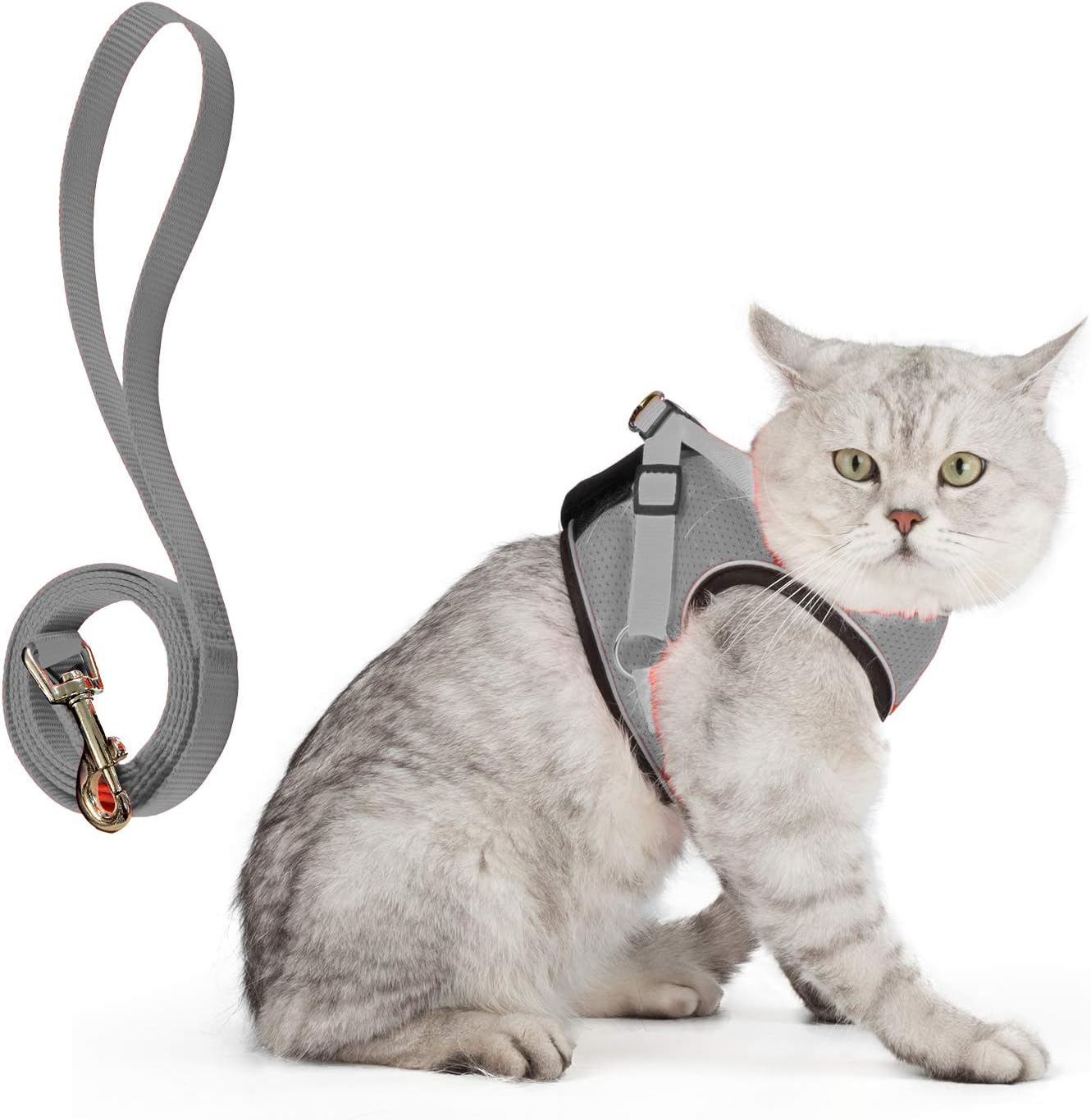 Cat Harness Escape Proof Adjustable Vest Harnesses with Reflective Strap Soft Mesh Back Metal Clip No Pull No Choke Training Walk for…