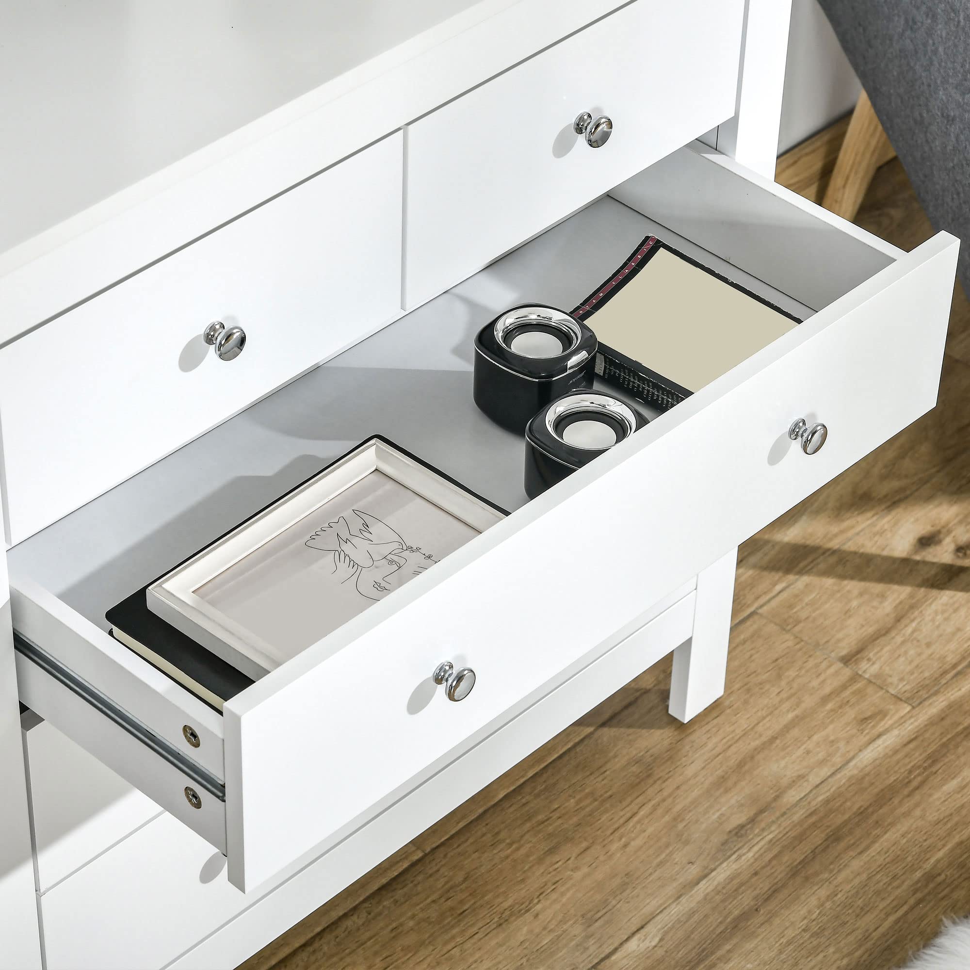 HOMCOM Cassettiera Cassettiera da Camera in Legno 79x39.5x80.5 cm Bianco | Con 2 Cassetti Piccoli e 3 Cassetti Grandi