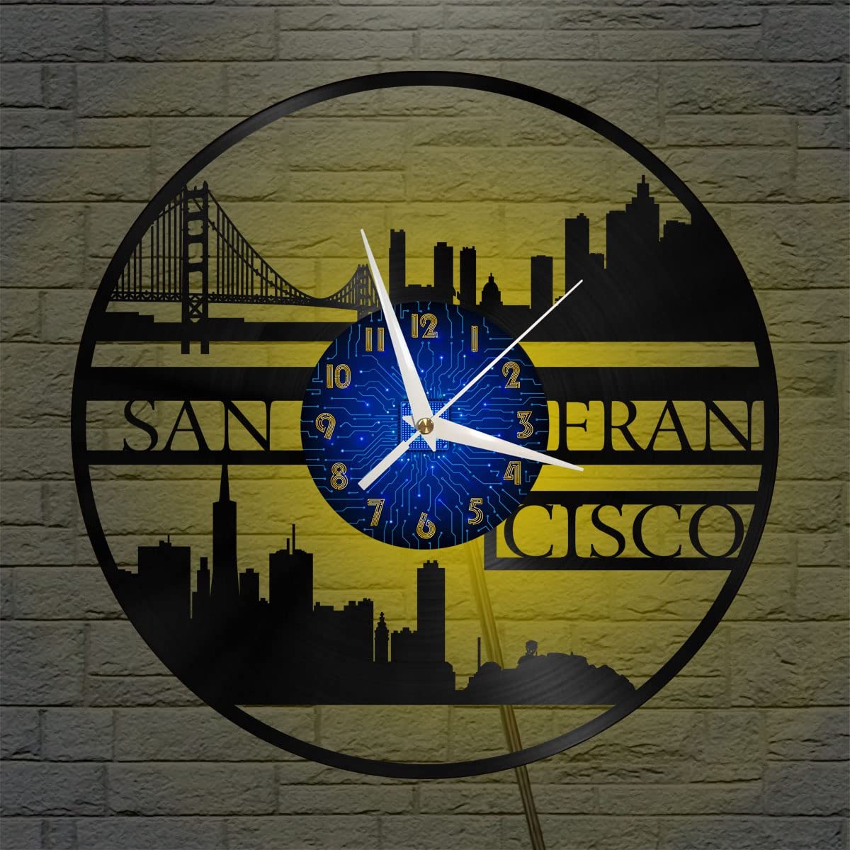 Horloge Vinyle San Francisco Paysage Noir 12 Pouces pour Appartement