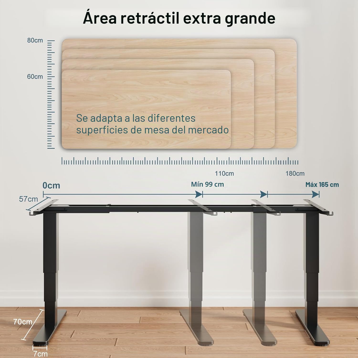 Devoko Estructura de escritorio de 3 niveles de altura regulable con 2 motores fuertes, estructura de mesa regulable en altura eléctrica 60-125 cm, patas de mesa con 3 controles de memoria, color