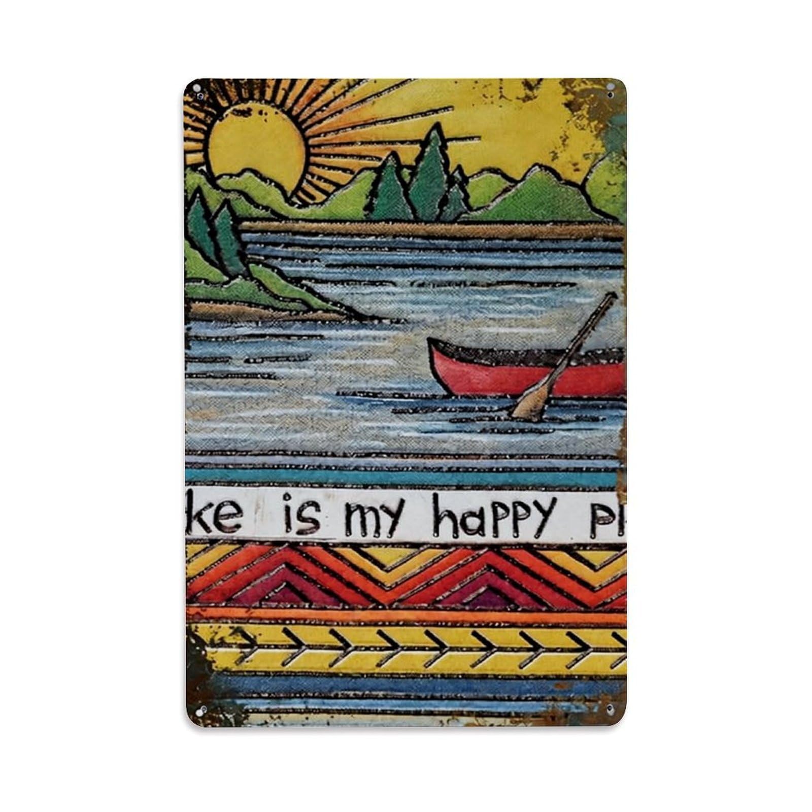 Jdfenggu Vintage Lake Is My Happy Place Retro Metal Tin Sign, Metal Poster For Bar, Home, Man Cave, Kitchen, Laundry Room Art Decor 8X12 Inch