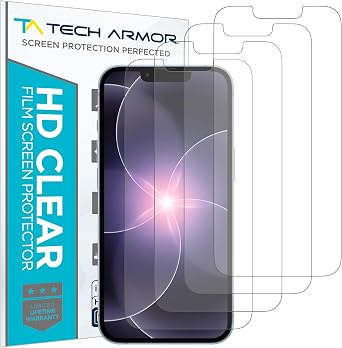Tech Armor 4 Pack HD Clear Film Screen Protector Compatible for Apple NEW iPhone 17E, 16E, 14 2022, 13 and iPhone 13 Pro 2021 5G 6.1 Inch