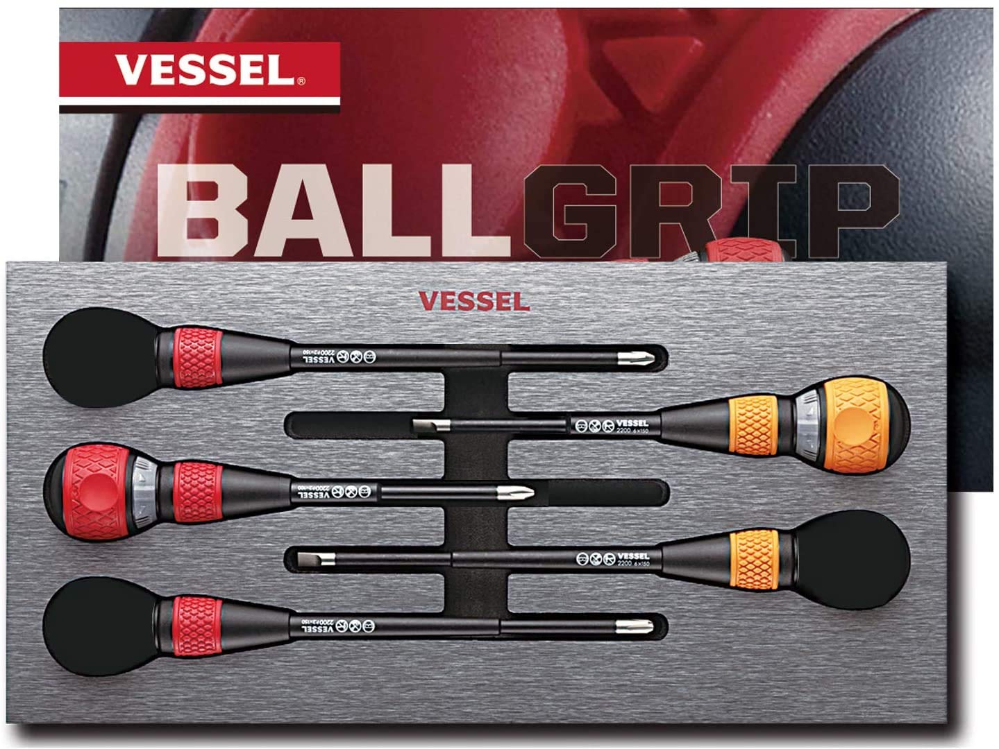 Vessel 5Pc. Set In Eva Foam #2 Ball Ratchet Screwdriver Set With Replacement Blade No.22002n3eva