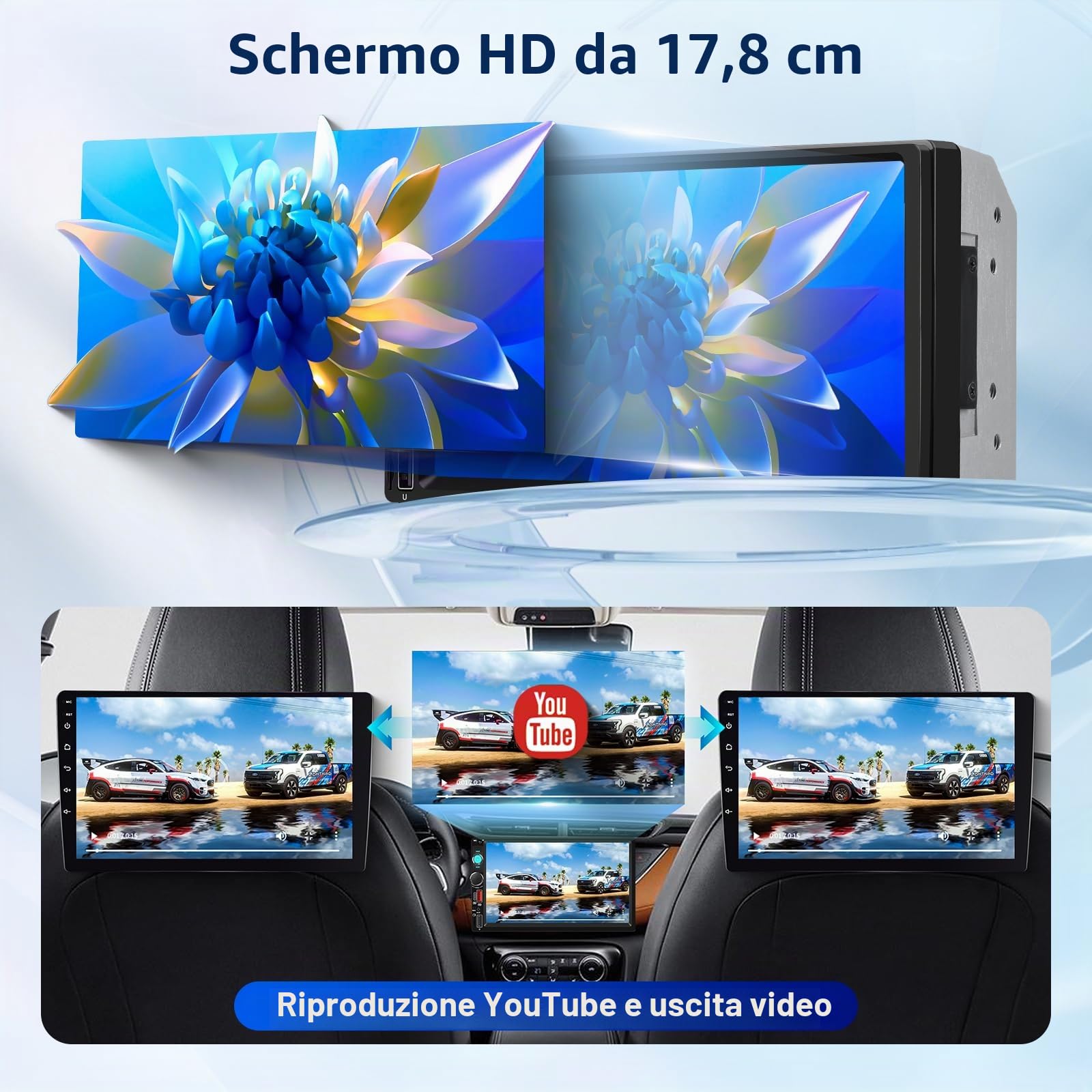 Hodozzy 2 Din Autoradio con Bluetooth Wireless Carplay e Android Auto, 7 Pollici Touch Screen 2 Din MP5 Stereo Auto con Schermo Radio FM, Mirror Link Riproduzione Video Tipo-C/USB/TF con Retromarcia