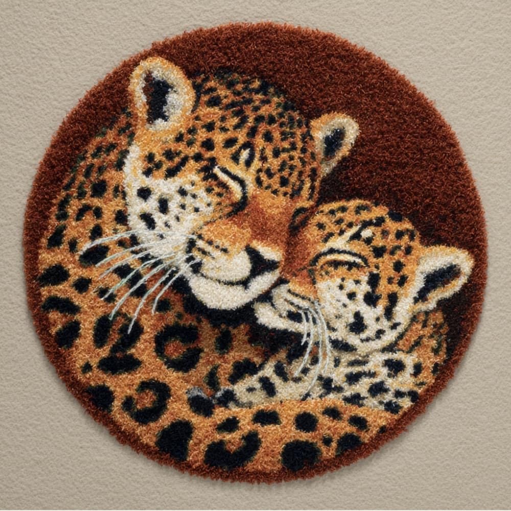 Round Latch Hook Rug Kits Leopard For Adults And Starter 50*50Cm