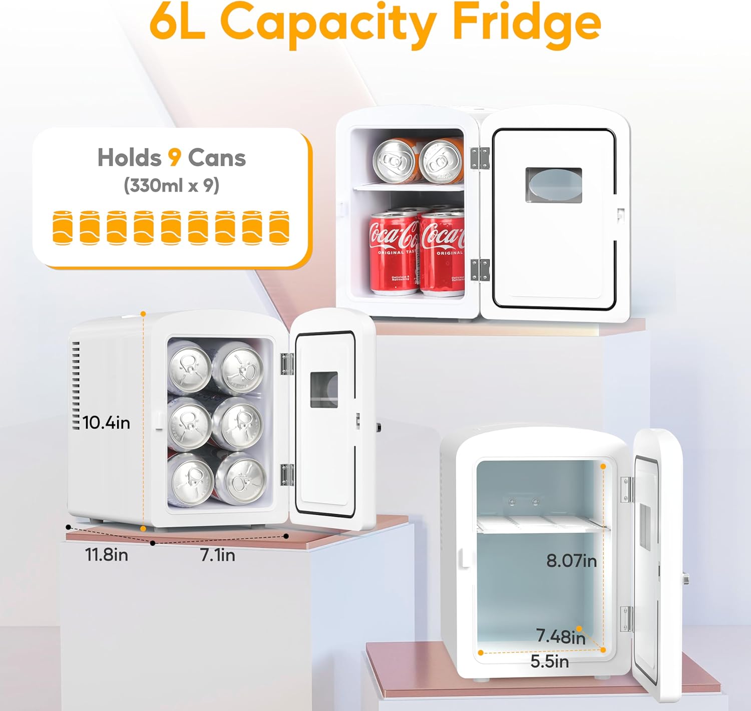 HealSmart Portable Mini Fridge, 6 Liter 9 Can Cooler and Warmer Compact Refrigerators, with Observation Window, 100% Freon-Free & Eco Friendly for Drinks, Food, Medications, Cosmetics, White