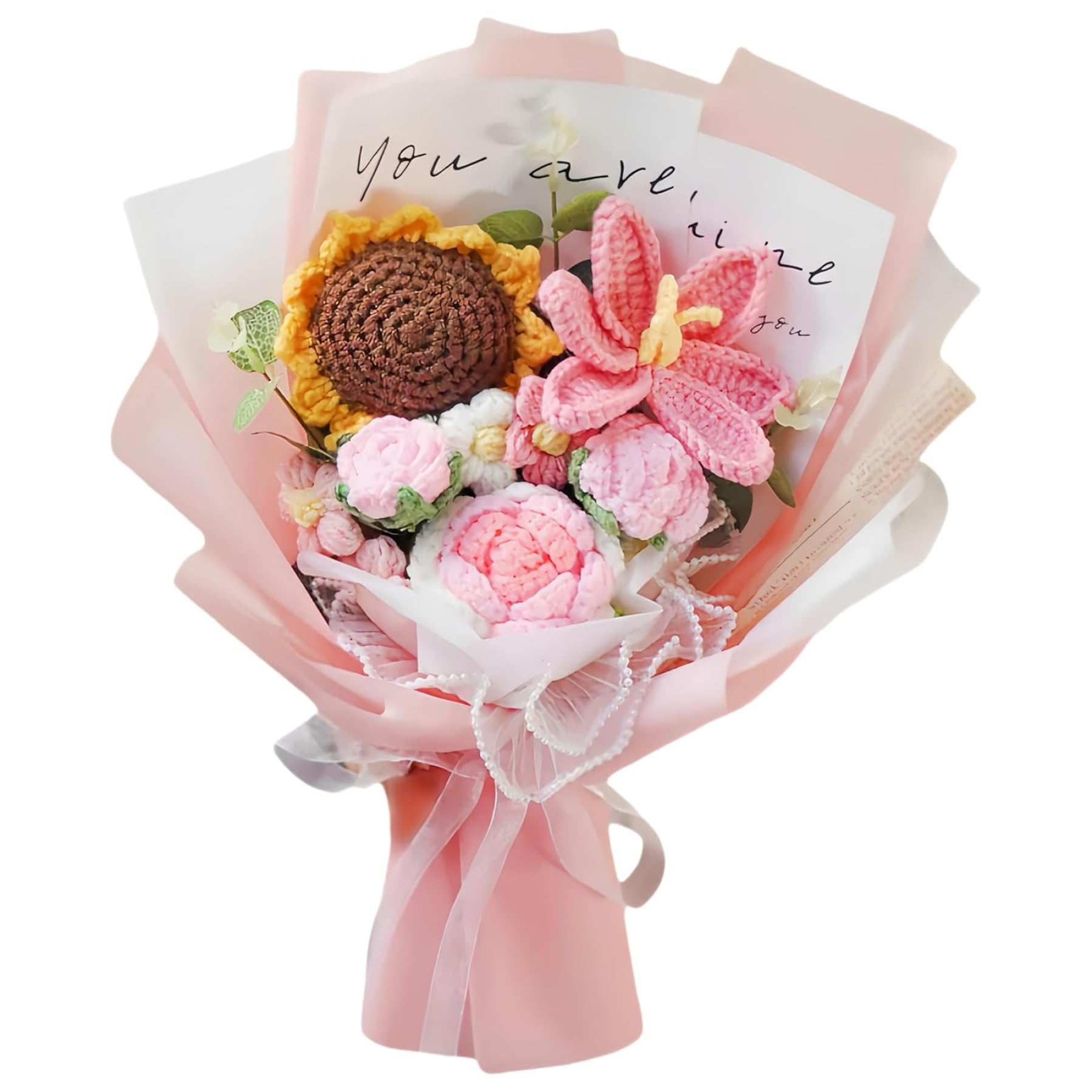 Qoidrfofse Crochet Flowers Bouquet, Handmade Knitted Flowers, Knitted Floral Long-Lasting Home Decor for Mother's Day, Birthday, Valentine's Day, Graduation