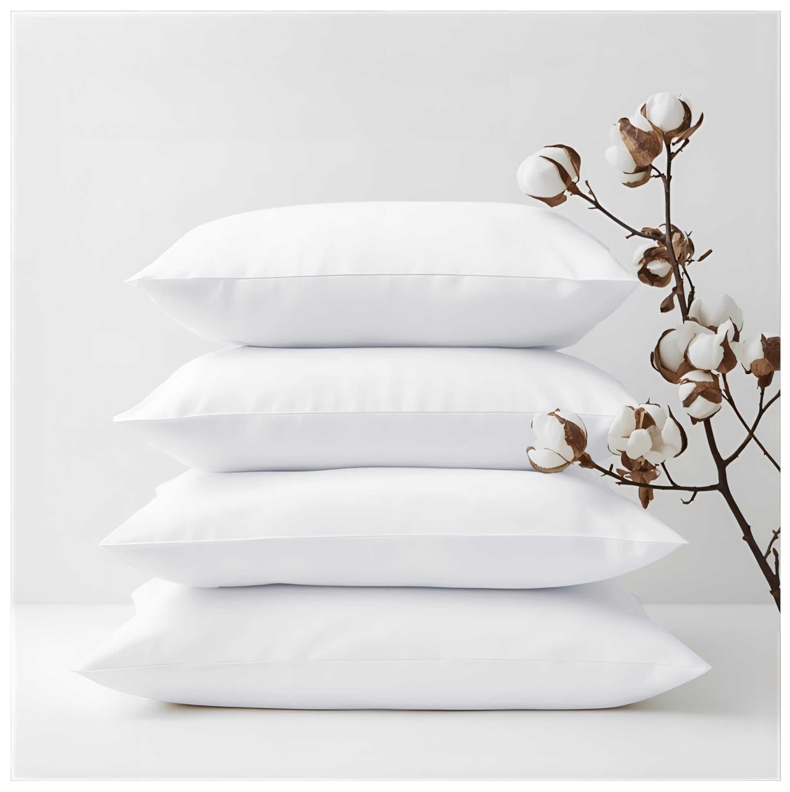 J.Din 100% Egyptian Cotton Pillow Cases 4 Pack, Hotel Quality Pillow Covers with Envelope Closure, Standard Pillowcases White, 50 x 75cm