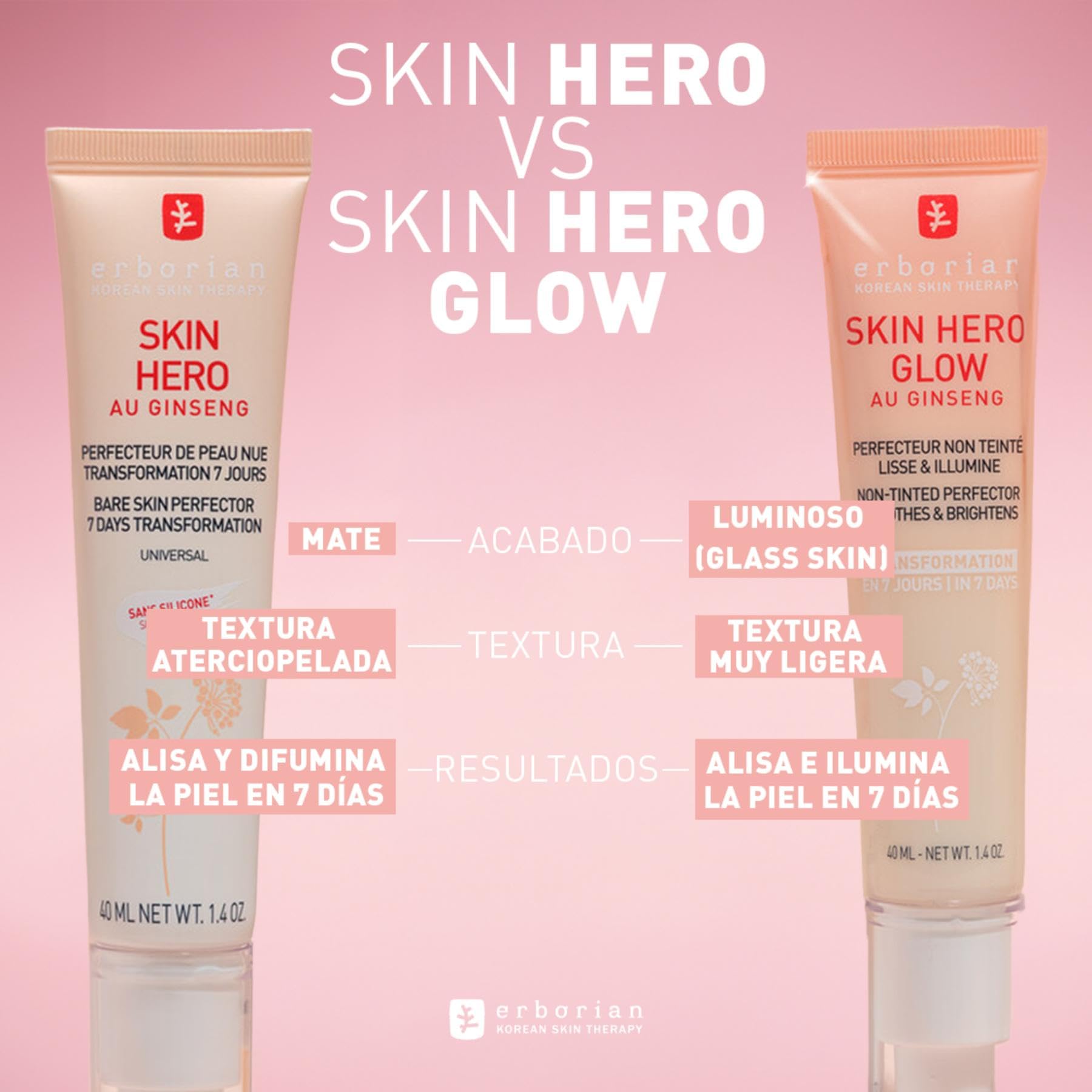 Erborian - Skin Hero Glow - Tratamiento facial perfeccionador para pieles sin teñir + potenciador de brillo de 7 días - Efecto piel de cristal - Textura ligera - Tratamiento cosmético coreano