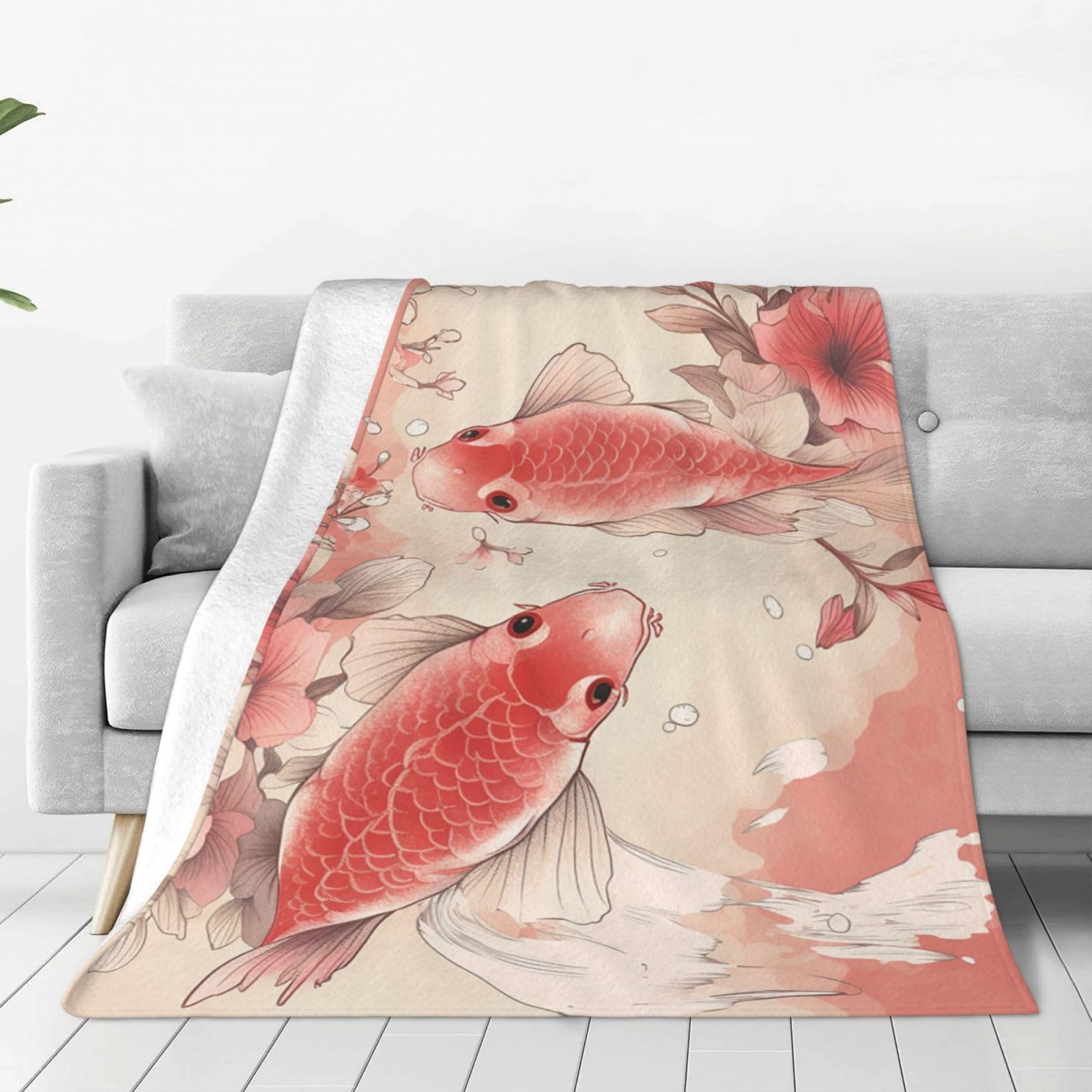 Couverture en flanelle chaude et légère à imprimé floral asiatique pour sofa