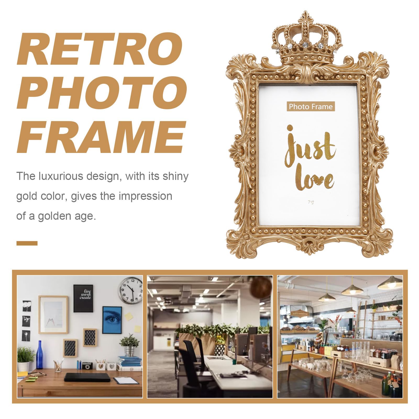 Marco de Fotos Diseño de Tallada de Estilo Europeo Retro Dorado Varios estilos y Resina Varios estilos para Decoración del Hogar y Dormitorio