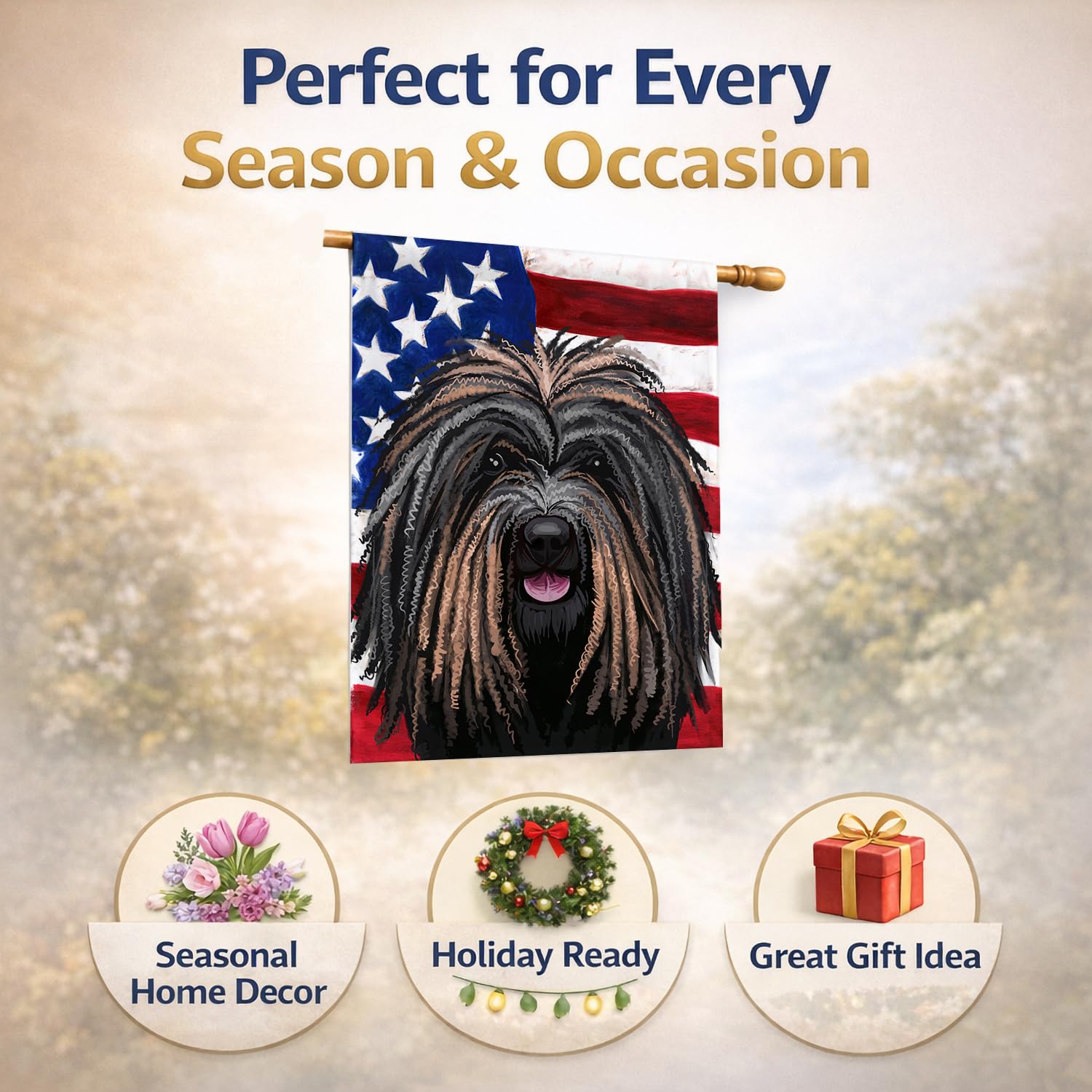 Caroline's Treasures CK6666CHF - Bandiera americana a forma di cane Puli, misura grande, multicolore