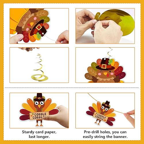 Miniatura 4 de El juego de 17 decoraciones de Acción de Gracias incluye pancarta, espirales colgantes y decoraciones de mesa 3D, centros de mesa de nido de abeja,