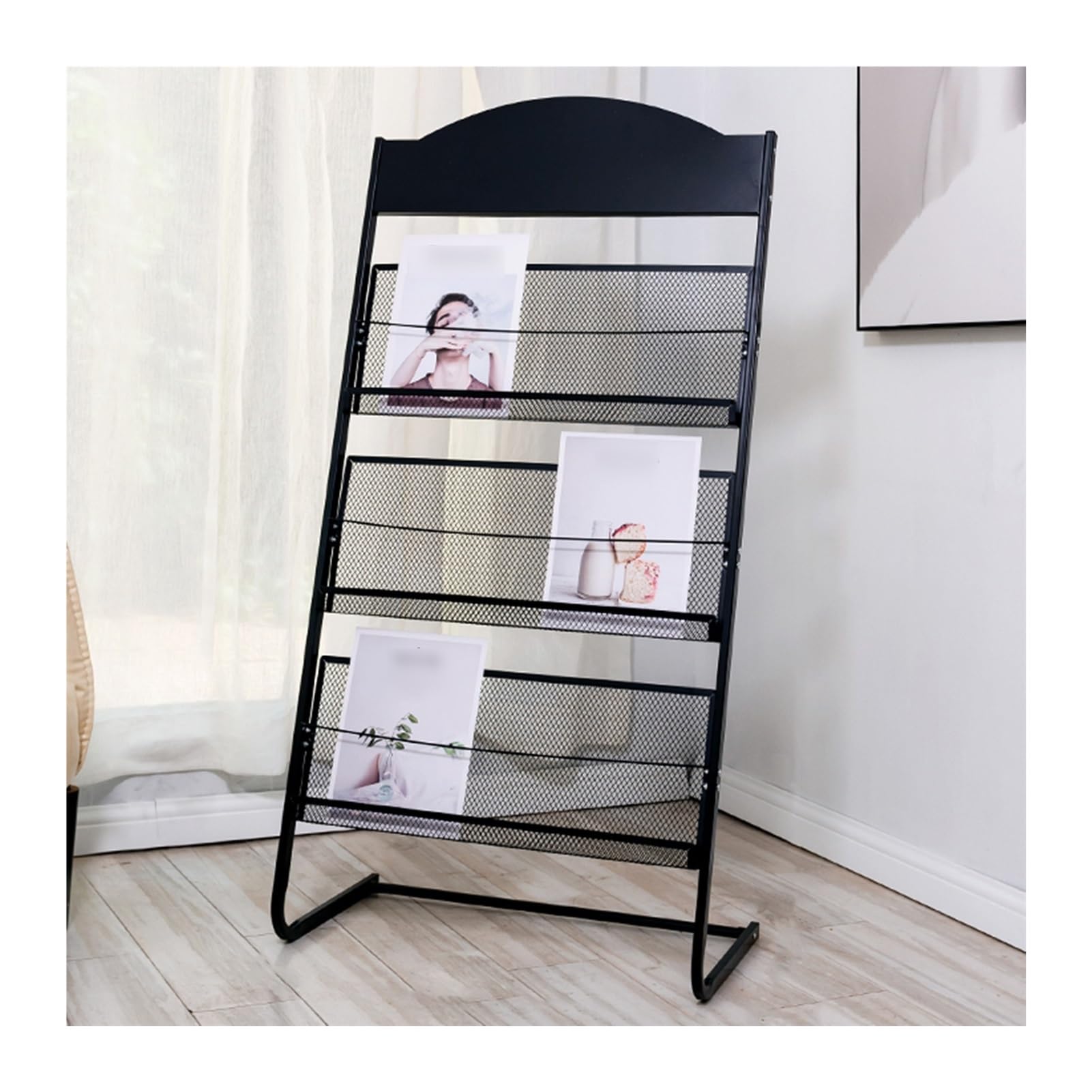 Présentoir à magazines peu encombrant à 4 niveaux de rangement noir