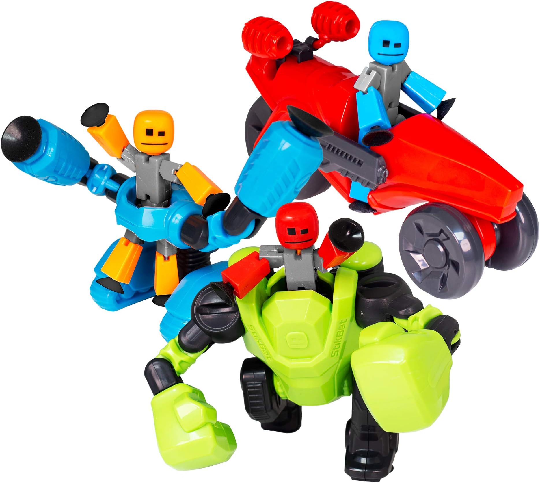 Zing Megabots 3 Pack, Complete Set of 3 Possable Action Figures and Mega Vehicles, Turbo Cycle, Knockout and Avalanche