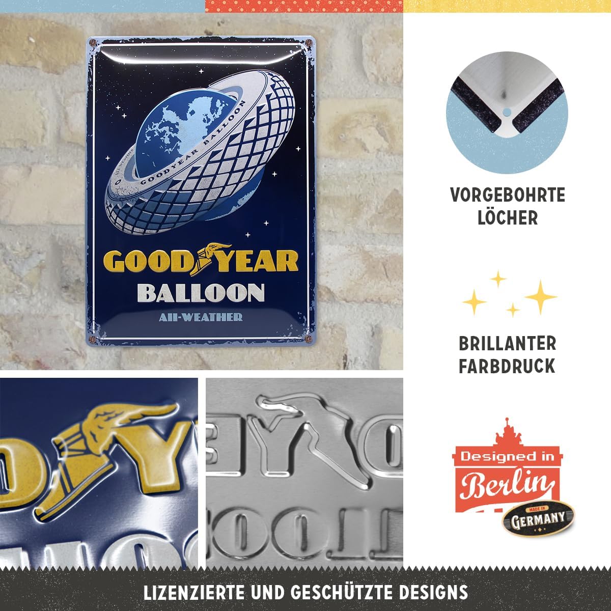 Nostalgic-Art Retro Tin Sign, Goodyear – Super Cushion – Gift idea for car and Motor Fans, Metal Plaque, Vintage Design for Decoration, 30 x 40 cm