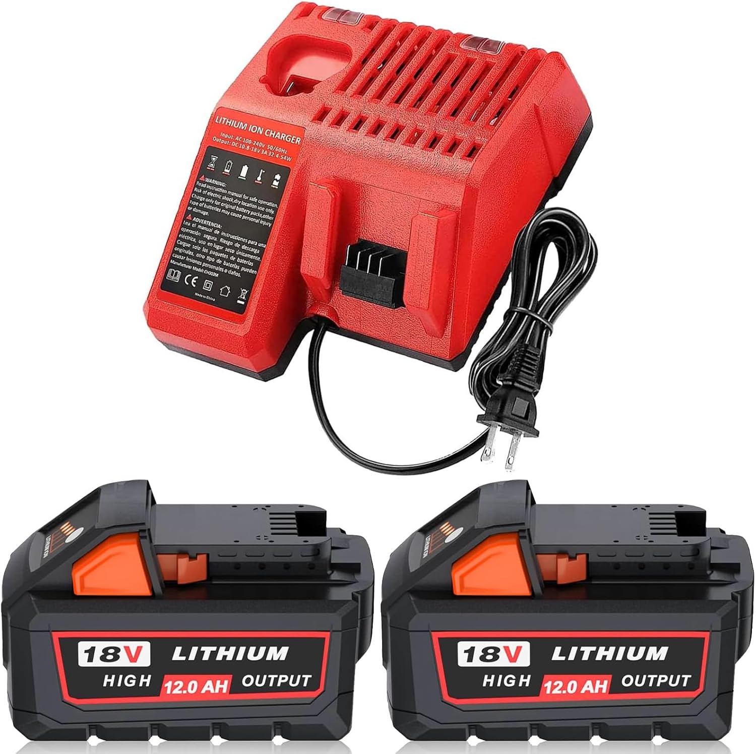 12.0Ah Replacement for Milwaukee 18V Battery and Charger Compatible with Milwaukee 18 Volt Battery 48-11-1860 48-11-1850 48-11-1862 48-11-1828(12.0Amps)