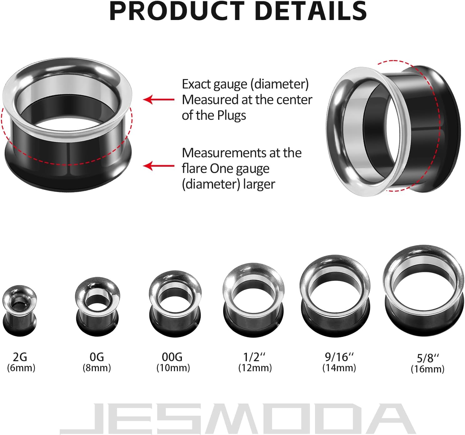 2PCS Ear Tunnels Stainless Steel Thin Edge Two-color Ear Tunnels Ear Gauges Ear Plugs Ear Expander Ear Stretching Body Piercing Jewelry for Women Men 2G-11/16” 6mm-18mm