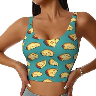 Novastar Sports Bras for Women High Support - Cartoon Cheese Print Running Athletic Workout Crop Tank Top