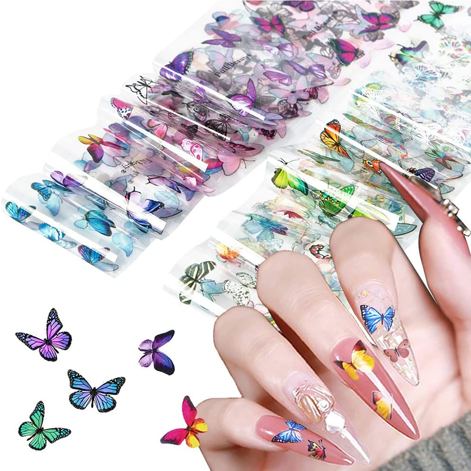 Butterfly Nail Art Foils Transfer Stickers Holographic Foil Nail Art Supplies Nail Decals Adhesive Designs for Women Girls Nails Manicure Tips DIY