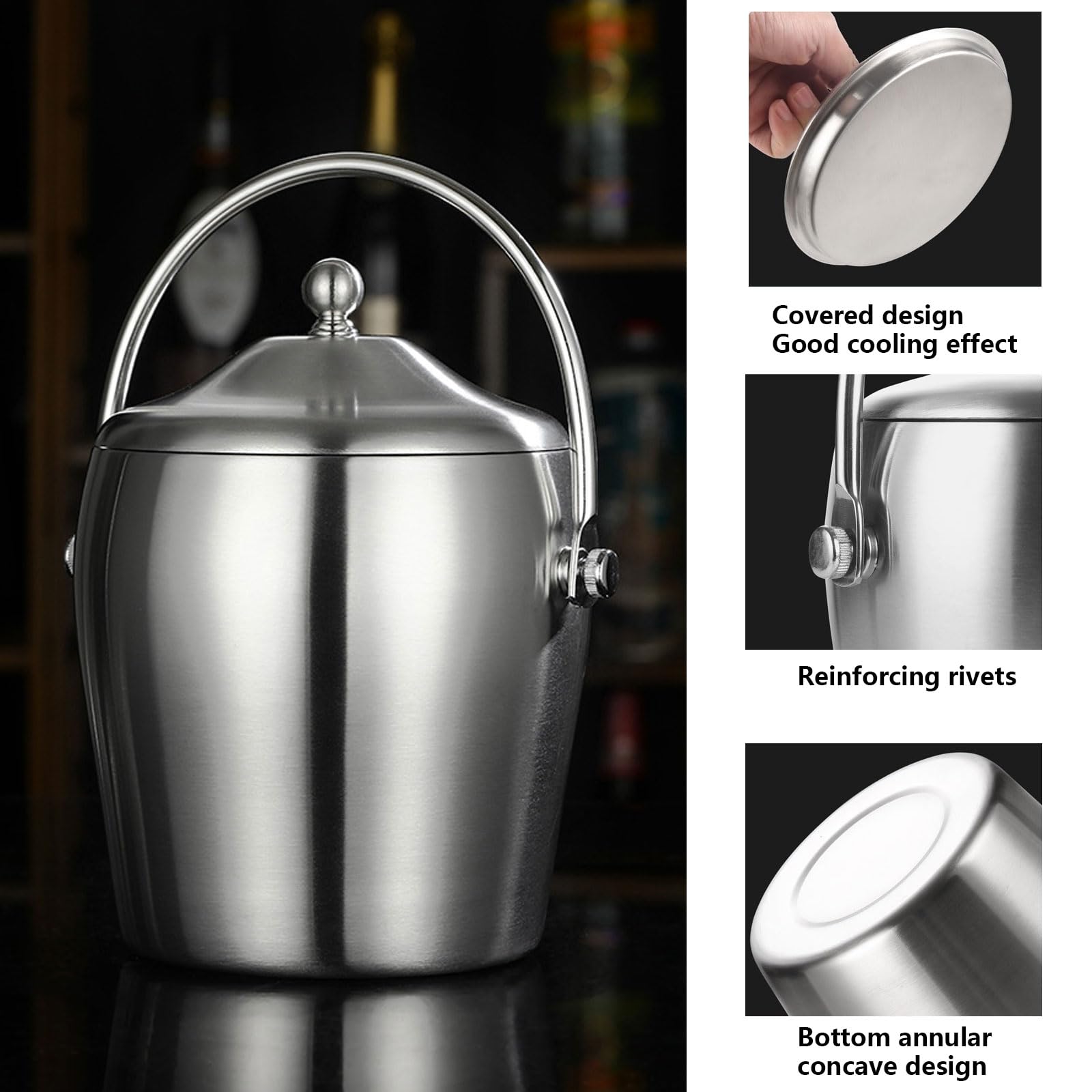 AIZYR Cubos De Hielo Aislados Cubos De Hielo con Pinzas, Cubos De Hielo De Doble Pared Mantener La Congelación Cubo De Fiesta Barril De Vino Casa del Bar De Fiestas,1.2L