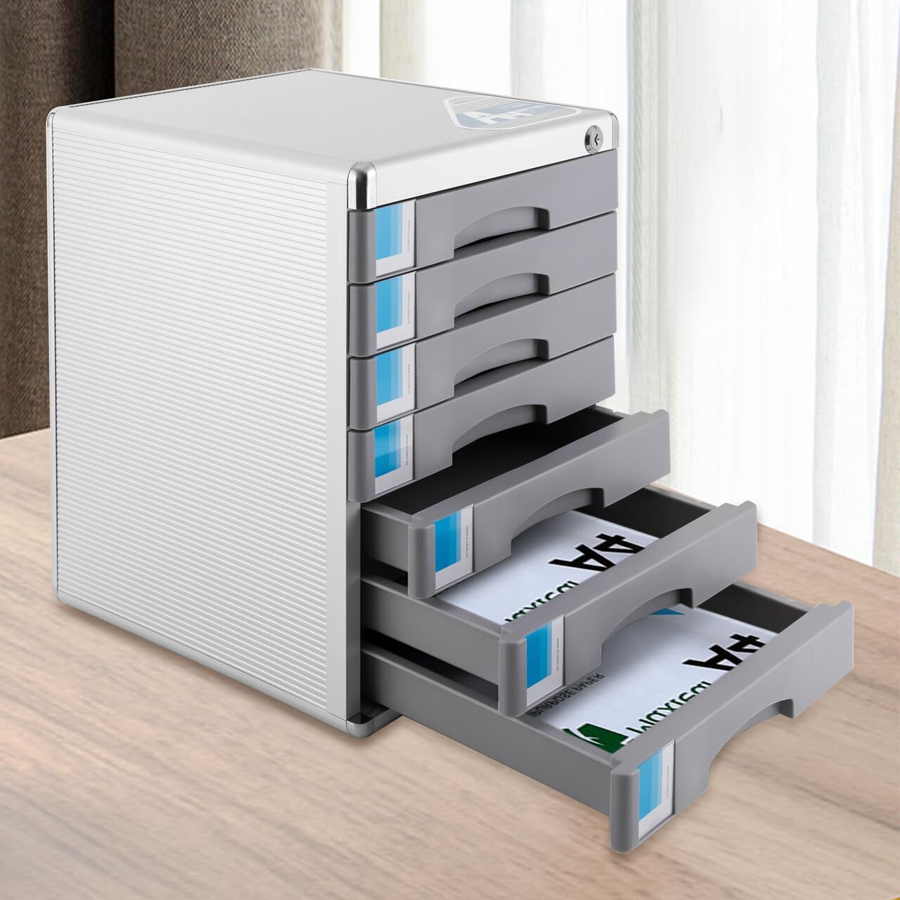 Schubladenbox Ablagebox SchüBe Integriertes Design BüRo Zuhause Studie Stifte BüRomaterialien Dokumentenspeicherbox Mit 7Geschlossenen Schubladen AblagefäCher Stapelbar Organizer GroßEr KapazitäT
