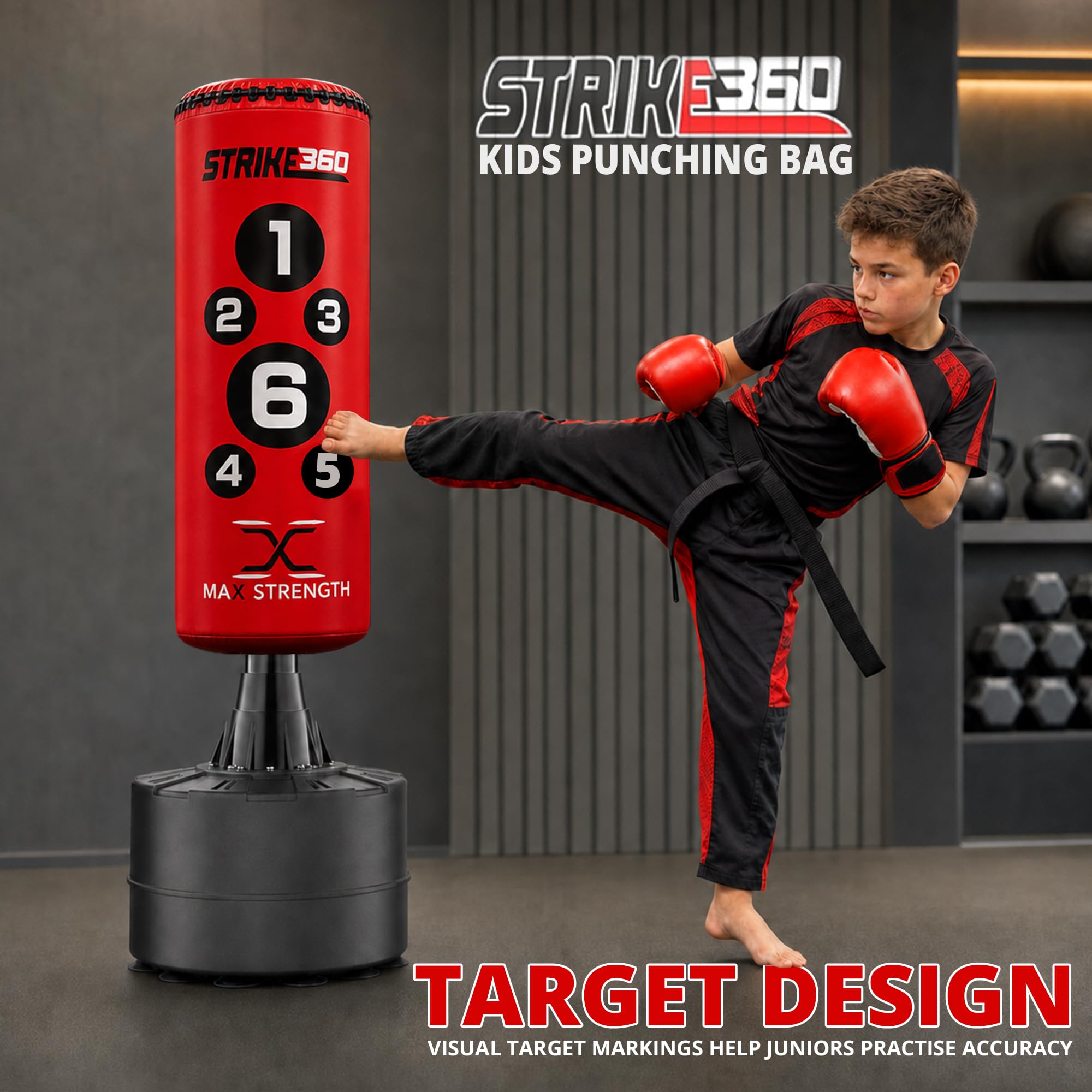 MAXSTRENGTH - Sacco da boxe da 1,5 m, con base stabile e resistente e riempita con acqua, perfetto sparring per MMA fitness, boxe, allenamento in palestra, arti marziali, sacco da boxe per bambini