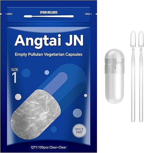 Angtai JN Cápsulas vacías tamaño 1  Cápsulas vegetarianas rellenables transparentes (100 unidades) tamaño 1 cápsulas vacías de pululan con dos