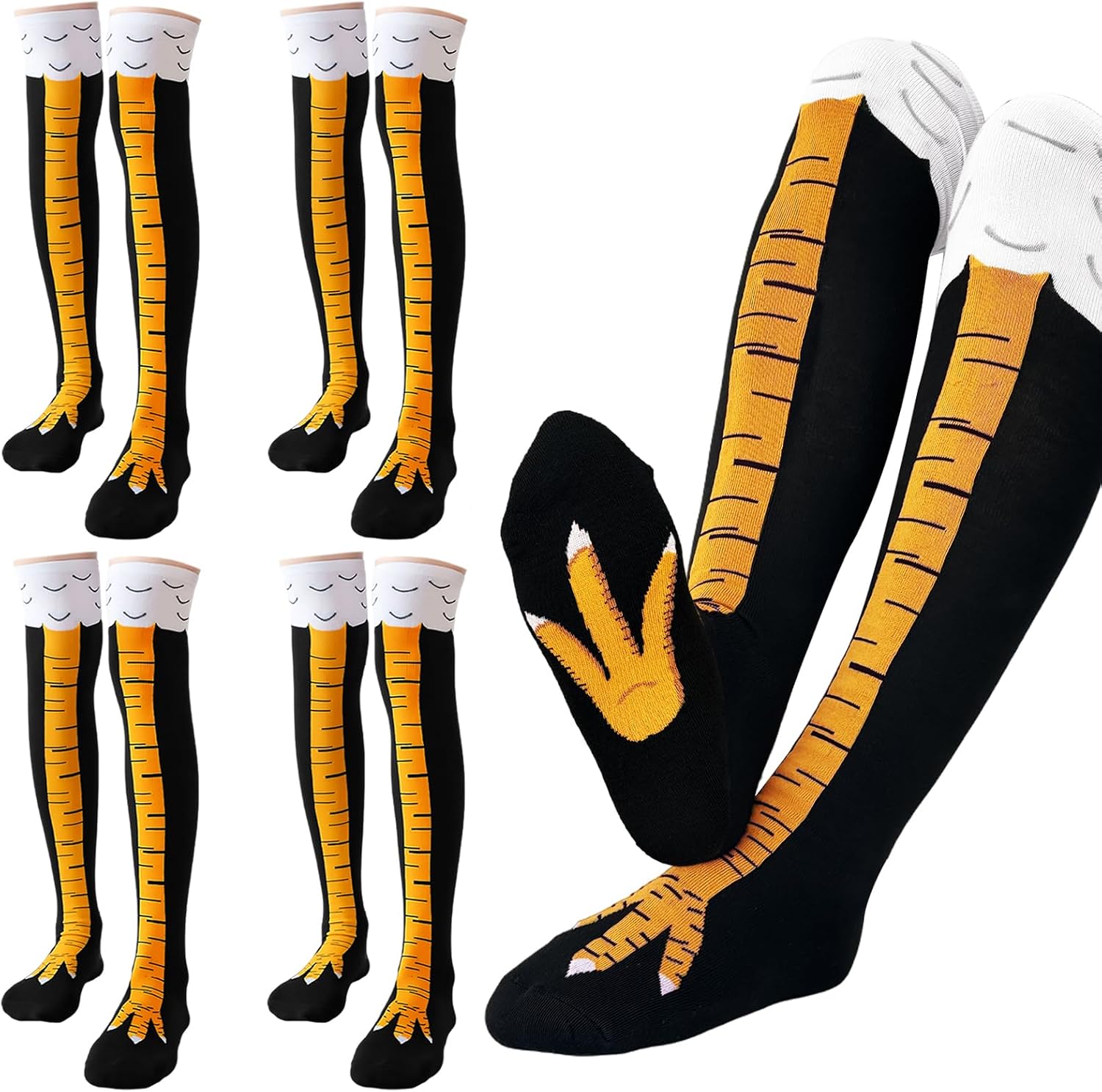 Meirrnyyu 4 Pair 25.6 Inch Chicken Leg Socks,Crazy Funny Chicken Leg Socks for Women Men,Novelty Party Gifts