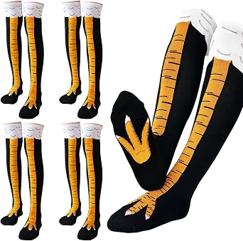 Meirrnyyu 4 Pair 25.6 Inch Chicken Leg Socks,Crazy Funny Chicken Leg Socks for Women Men,Novelty Party Gifts