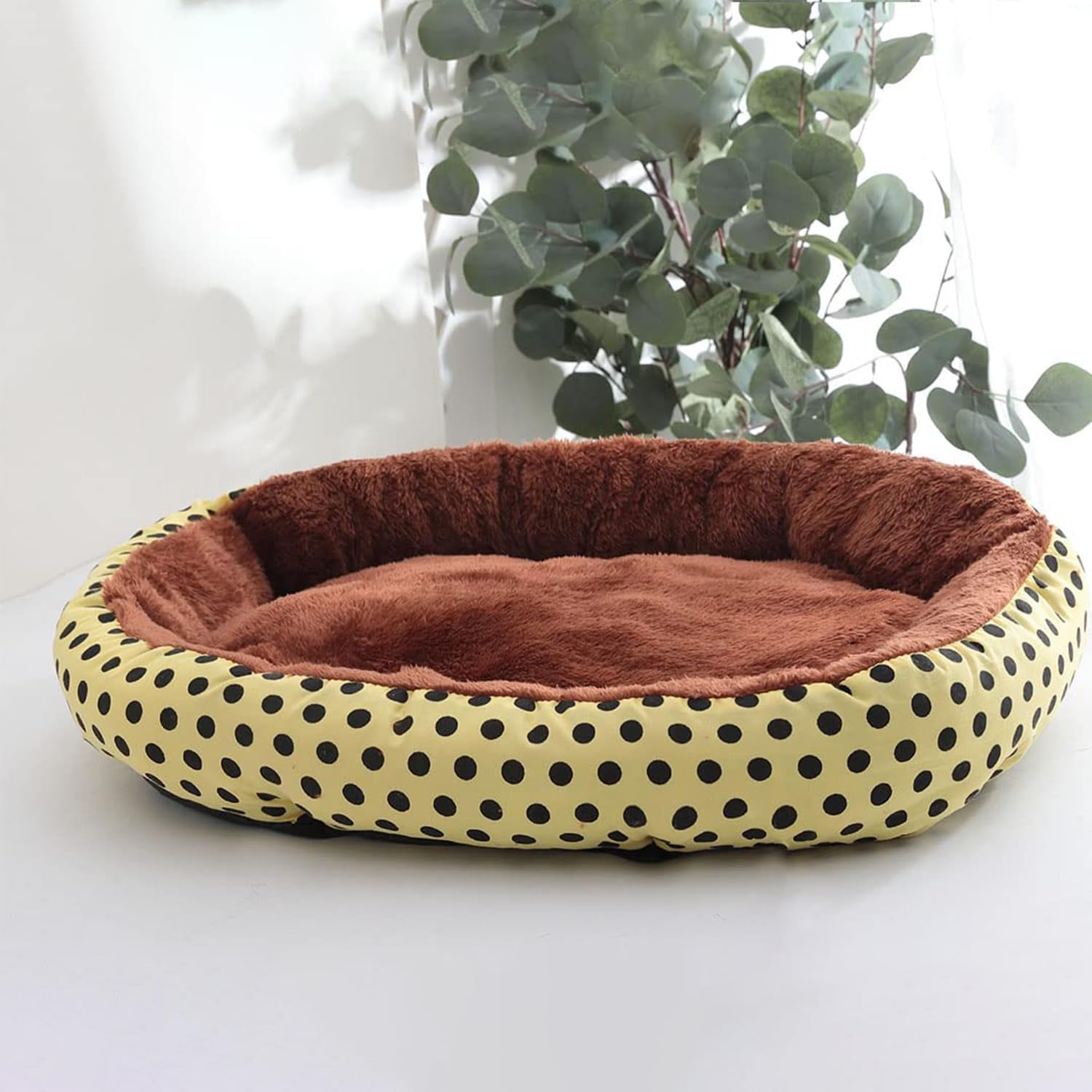 Kuber Industries Dog & Cat Bed|Soft Plush Top Pet Bed|Oxford Cloth Polyester Filling|Medium Washable Dog Bed|Circular Cat Bed with Rise-Edge Pillow|QY039YC-M|Yellow & Coffee (B0CX4KHTLB) Amazon Price History, Amazon Price Tracker