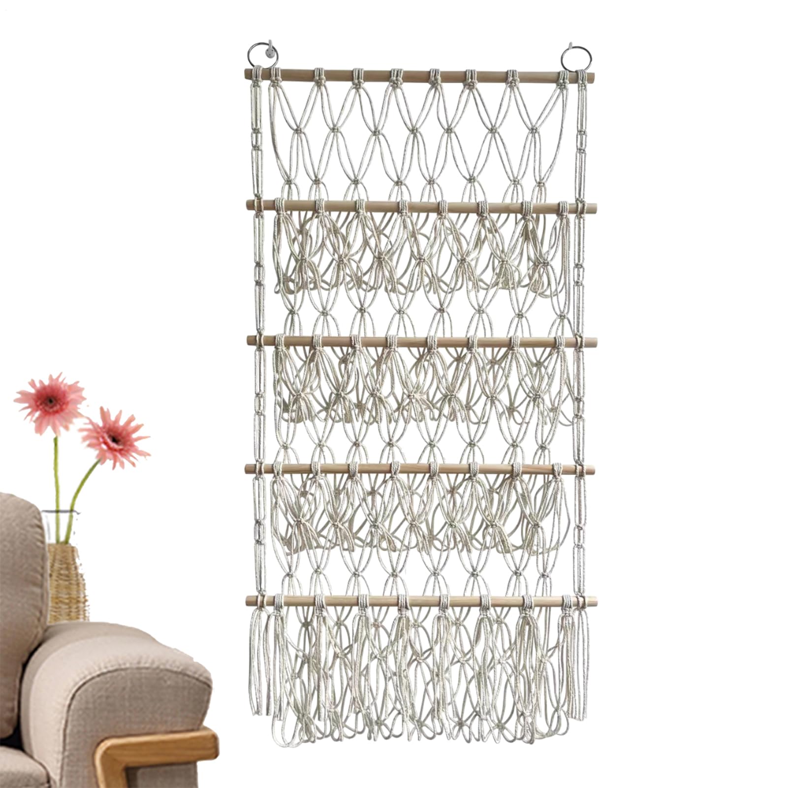 Stuffed Animal Storage Rack Adjustable Organization 4-Layer Boho Hanging Organizer Storage Boho Plush Storage | Toy Organizer , Hammock Adjusts