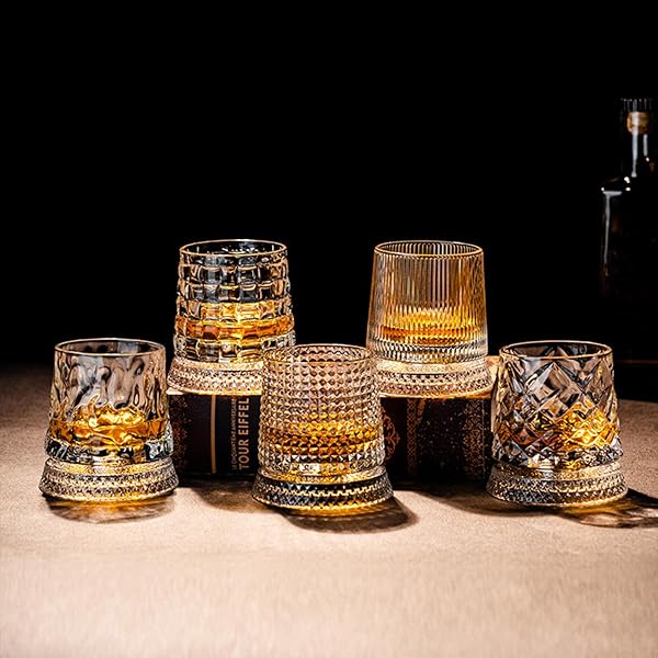 回転式 ウイスキーグラス 360度 ロックグラス クリスタル調 洋酒グラス テイスティング 家飲み ホームバー 透明 おしゃれ カットデザイン 晩酌 ギフト パーティー用 (【ダイヤ柄】) - 3