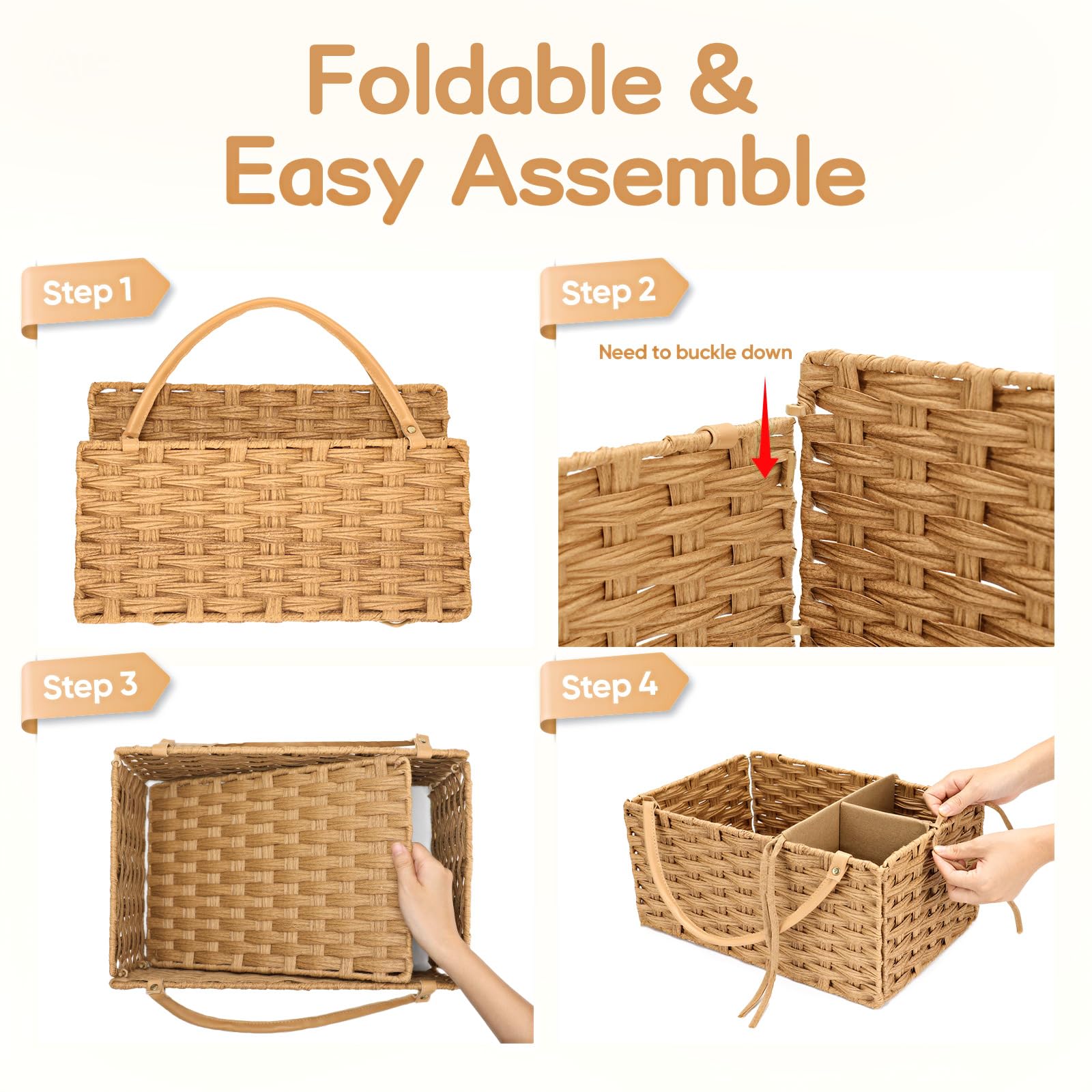Organiseur de table à langer - Panier de rangement tressé en rotin synthétique - Organiseur de luxe tissé à la main pour fournitures de bébé - Cadeau de naissance indispensable (Naturel, XL)