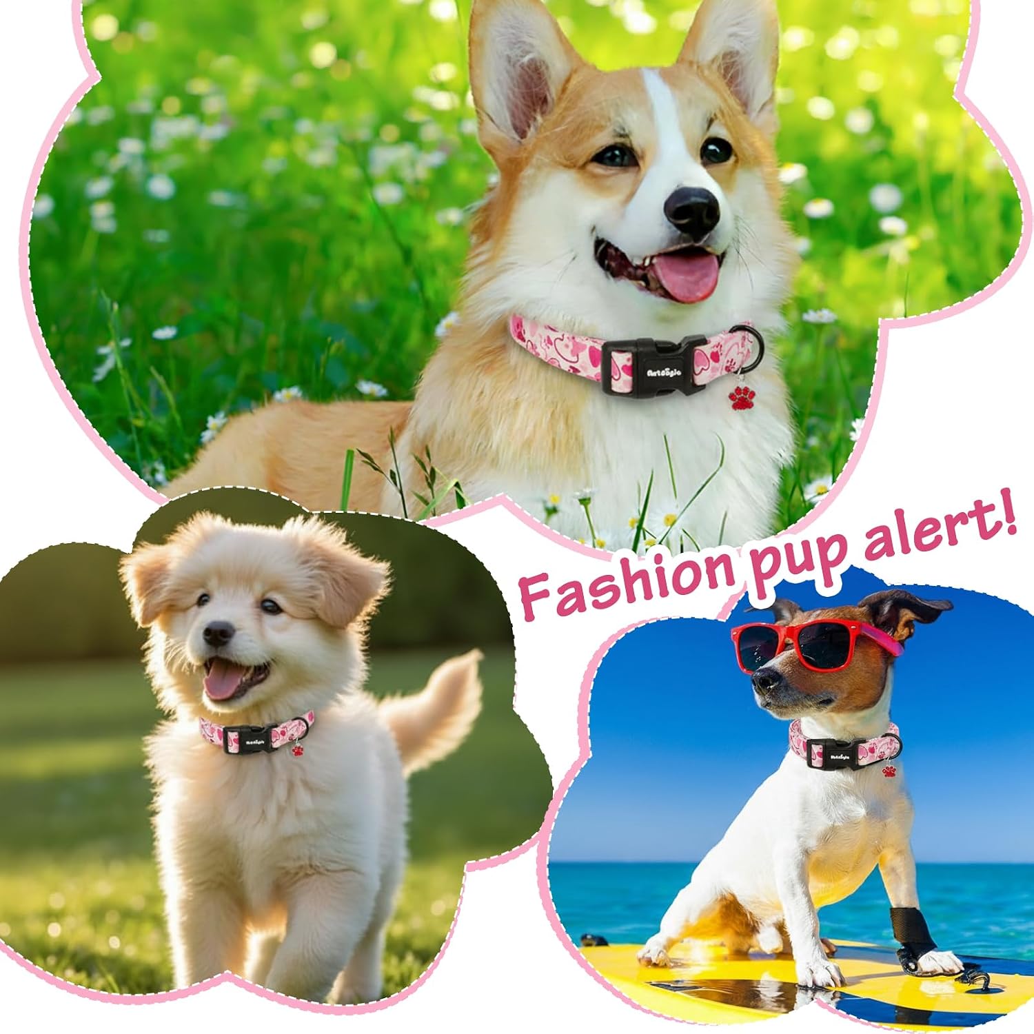 Valentine Dog Collar for Small Dogs, Pink Dog Collar with Paw & Heart Pattern，Adjustable Cotton Girl Boy Dog Collars, Cute Dog Collars Ideal for Puppy Valentine Gifts image 5