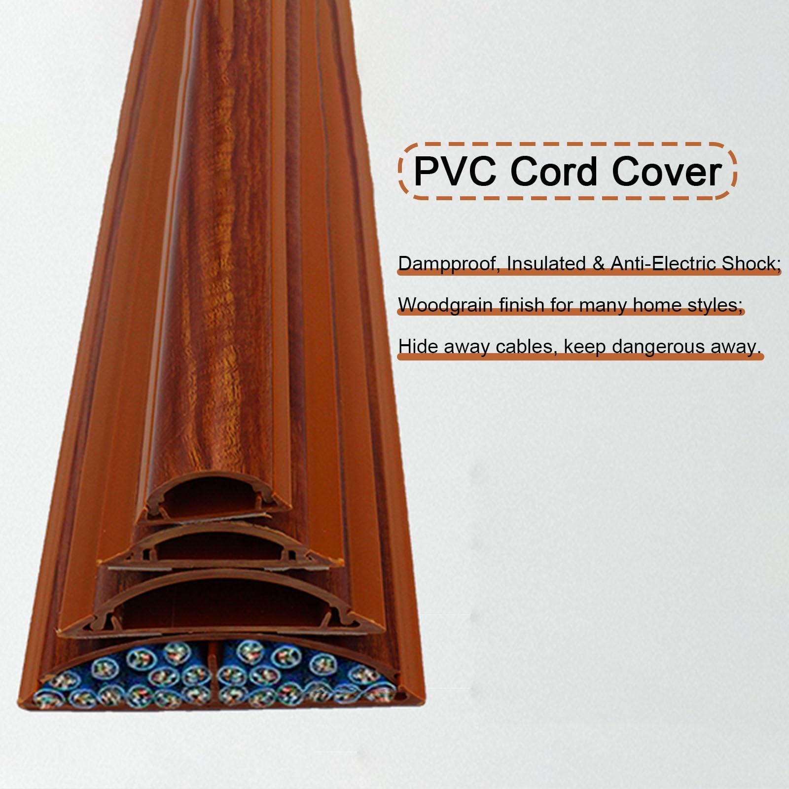 Canaleta Protector De Cable De Suelo Marrón como La Madera, Cubrecables Grande PVC 9cm Ancho para Candelabro Ordenador Cables De Alimentación Teléfono Línea Ocultar, Fácil De Cortar(9Pack)