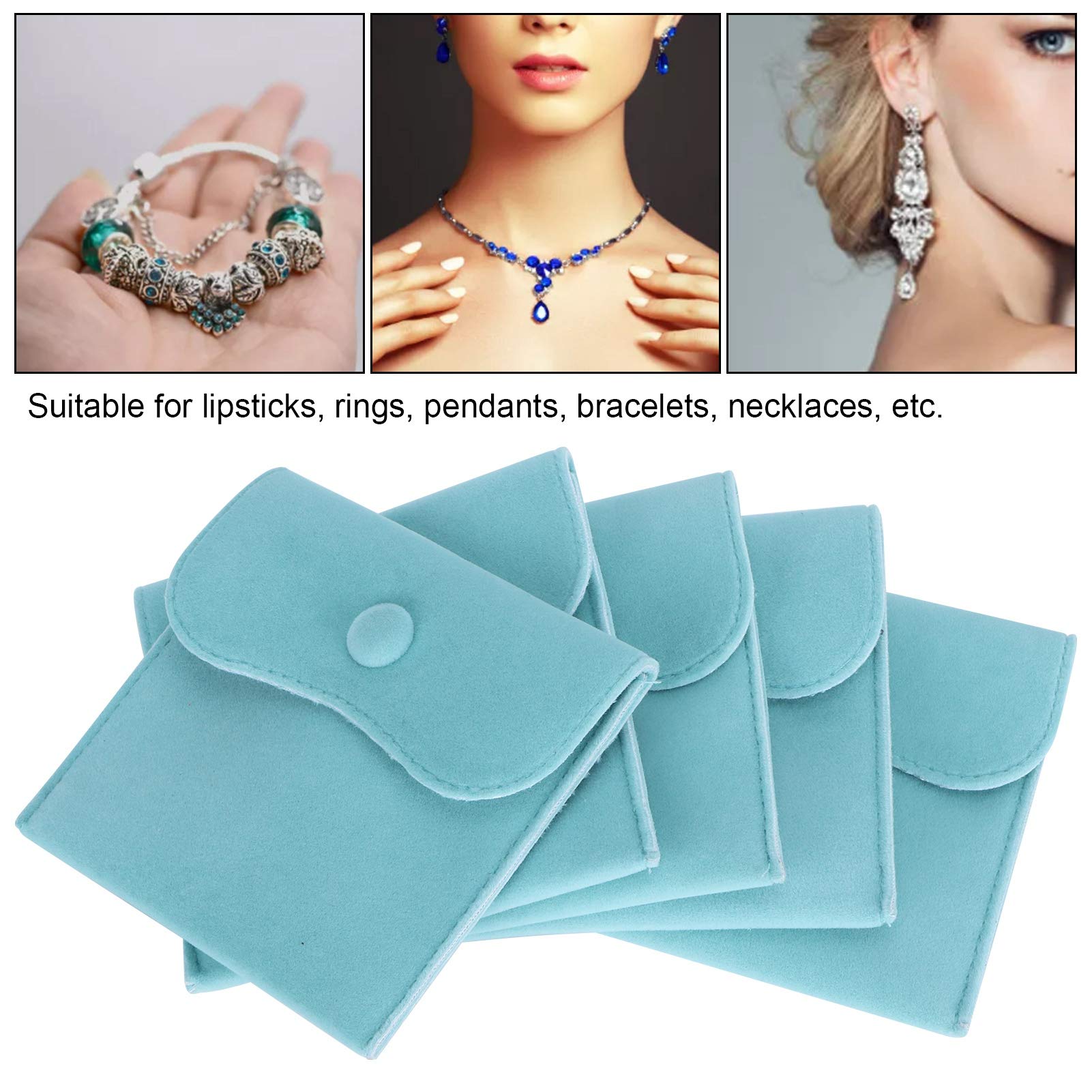 Gsycle 5 PCS Velvet Jewelry Pouches, Portable Suppleness Jewelry Pouch Rings Watch Storage With Snap Button For Storing Ring Bracelets Necklaces Earring 10x10cm