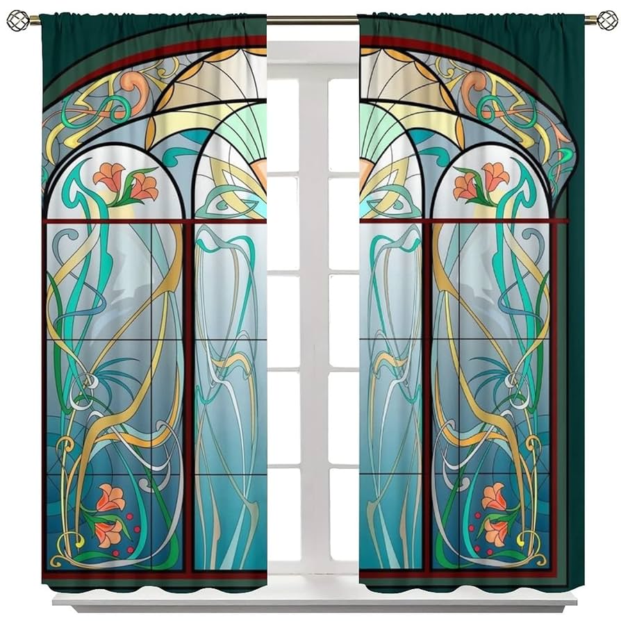 Amazon｜ステンドグラスウィンドウカーテン、美しいカラフルな