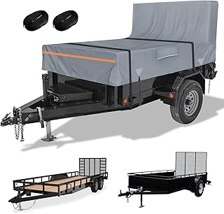Utility Trailer Cover, 6x10 Trailer Cover with Rear Landscape/Ramp Gate 48” to 60” high, 600D Waterproof Windproof Heavy Duty Black Dump Trailer Cover, Fits 6 x 10 FT (W x L)