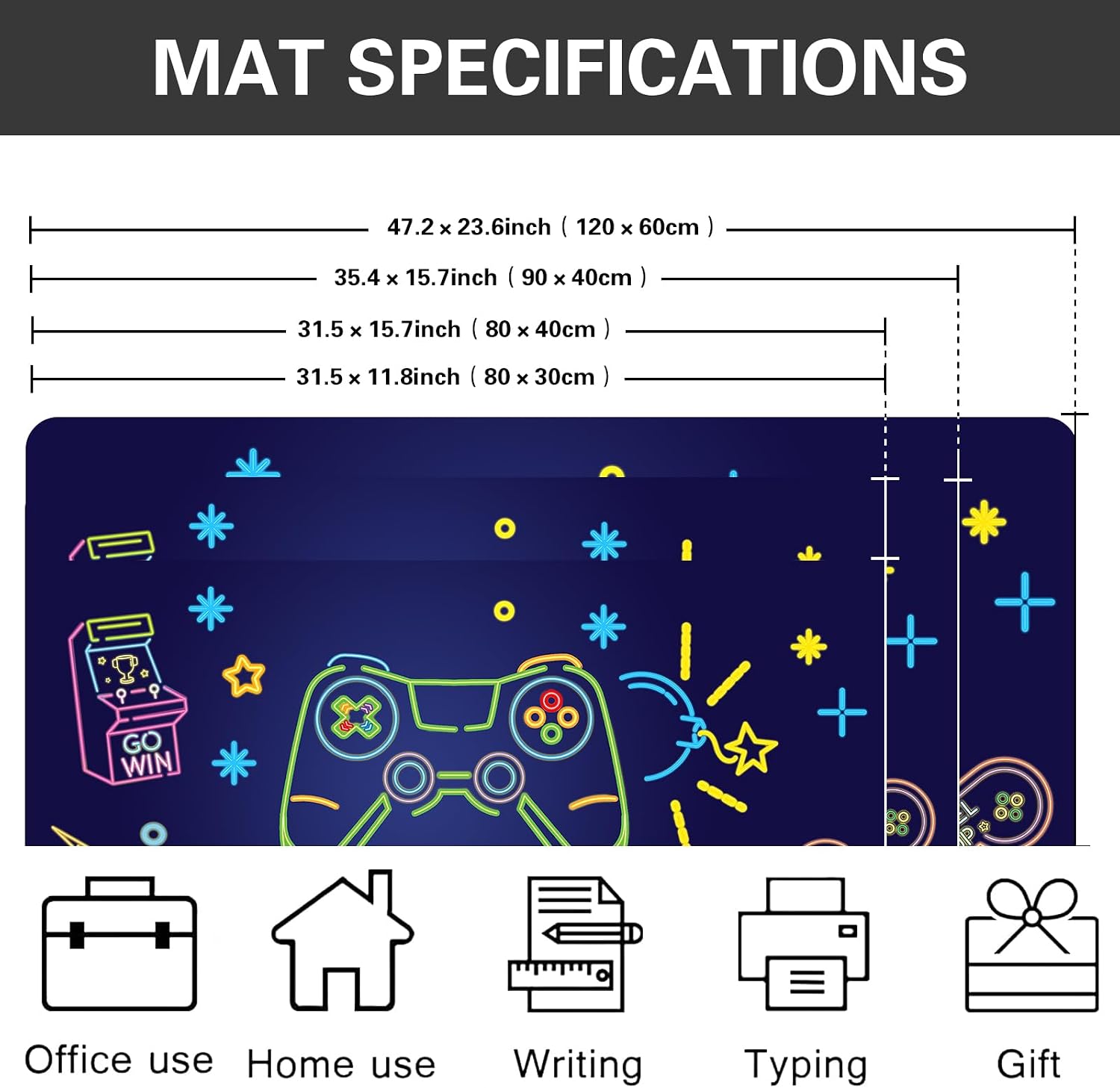 ALILANG Mouse Pad,Computer Mouse Pad 35.4 x 15.7 inch,Easy Gliding Waterproof Mousepad with Stitched Edges,Non-Slip Rubber Base Mouse Mat for Laptop,Desk and Gaming -Game On
