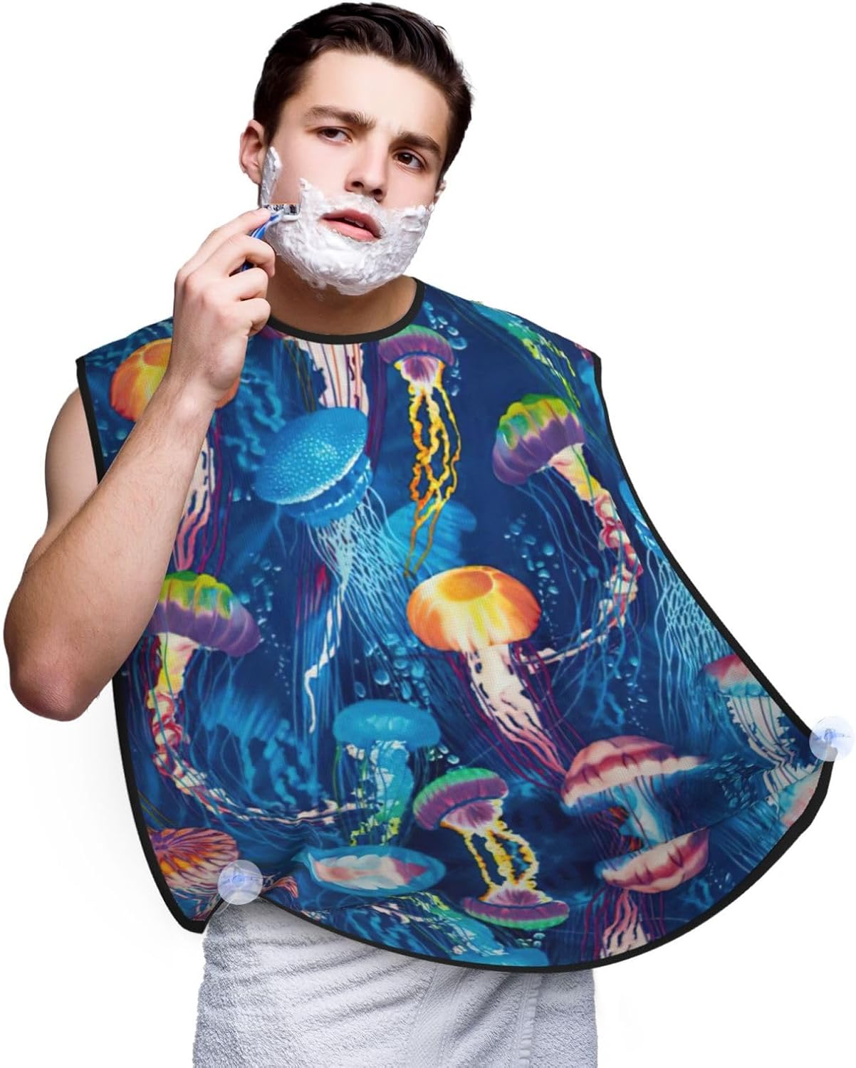 Colored Jellyfish Print Beard Bib Apron, Shaving Apron For Dad, Men'S Hair Catcher For Shaving Best Gifts For Dad