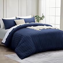 King Size Duvet Cover Set - Premium Hotel Quality Reversible Satin Stripes Duvet Cover with 2 Pillowcases, Navy Kingsize Bedding Set - Soft Microfiber Quilt Bedding