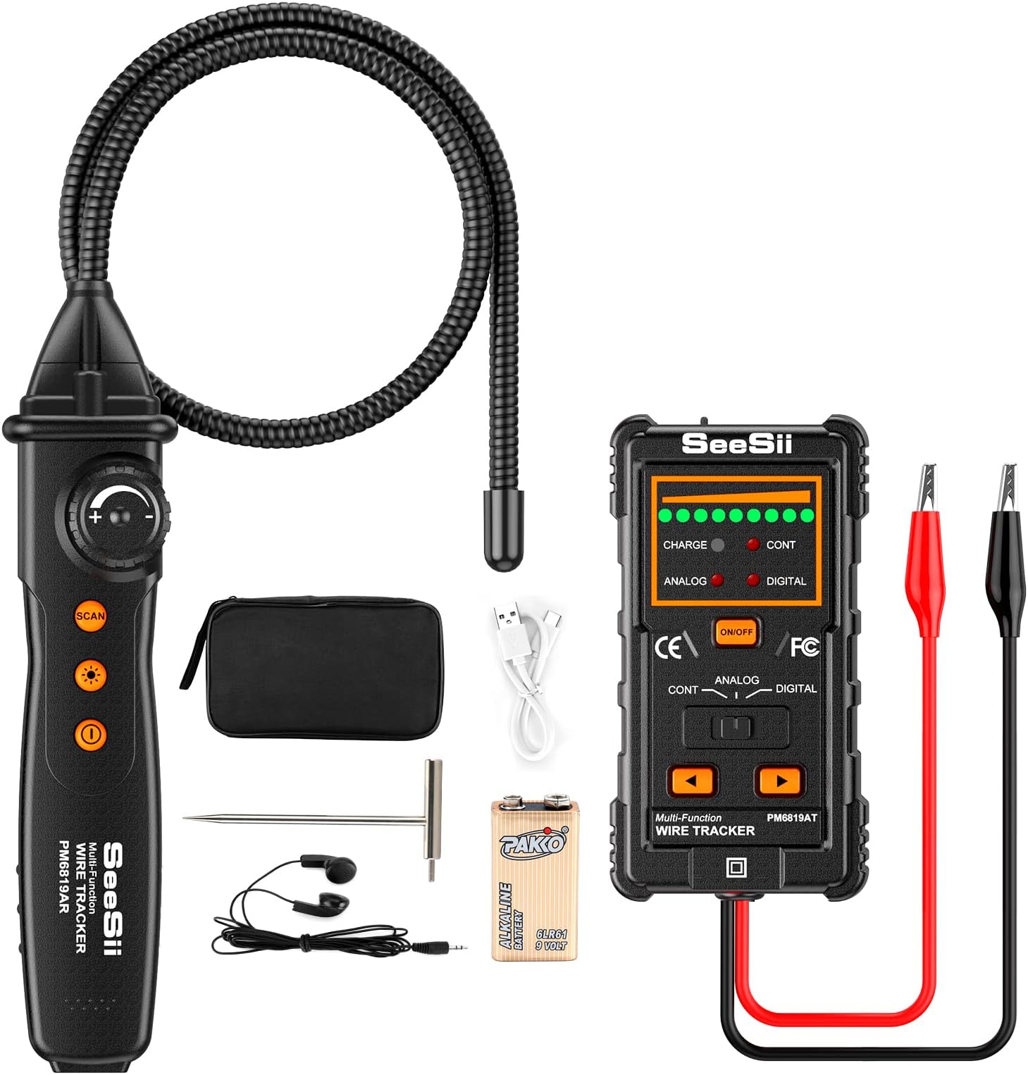 Underground Cable Locator, Seesii Wire Tracer Detector with Earphone, Test for Network Cable, Telephone Line, Electrical Circuits, Pipelines, Underground Dog Fence Ducts Walls Buried Cables Locator