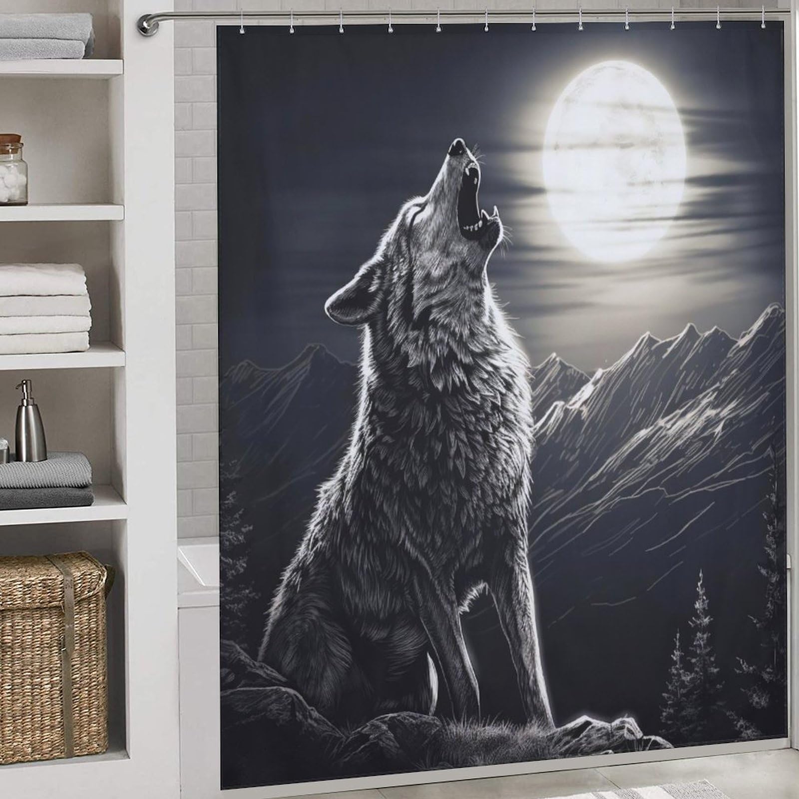 Rideau de douche loup en tissu polyester imperméable 183x183cm