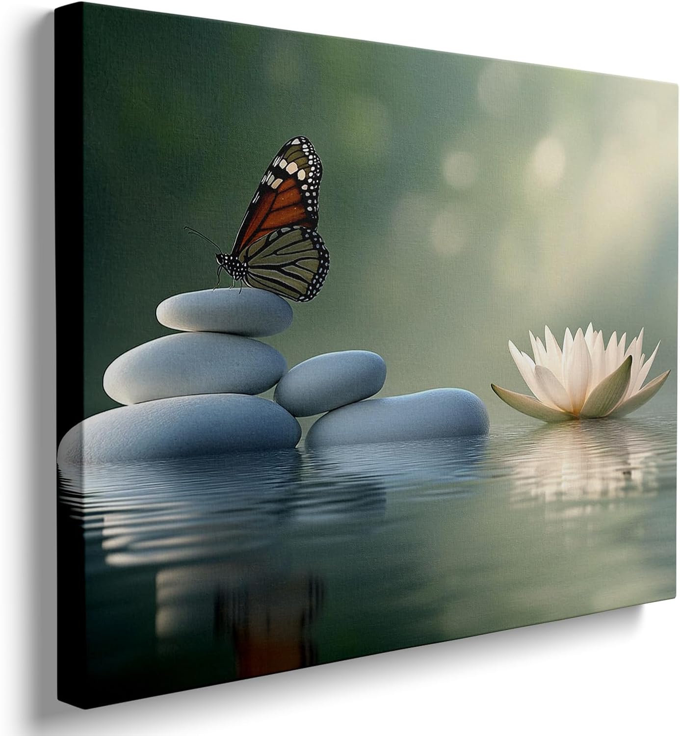 Ypxzzj Bathroom Wall Decor Peaceful Butterfly Stunning Lotus Wall Art Pictures for Bathroom Vibrant Flower Stone Poster Paintings Decor for Spa Home Wall Decorations(12''x16'') 16"L x 12"W cobblestone