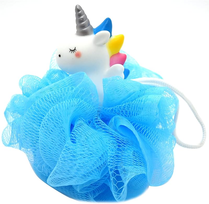 Esponjas de Banho Infantil em Formato de Bola com Unicorne Ralcosuss, Malha PE e PVC, Pacote com 2