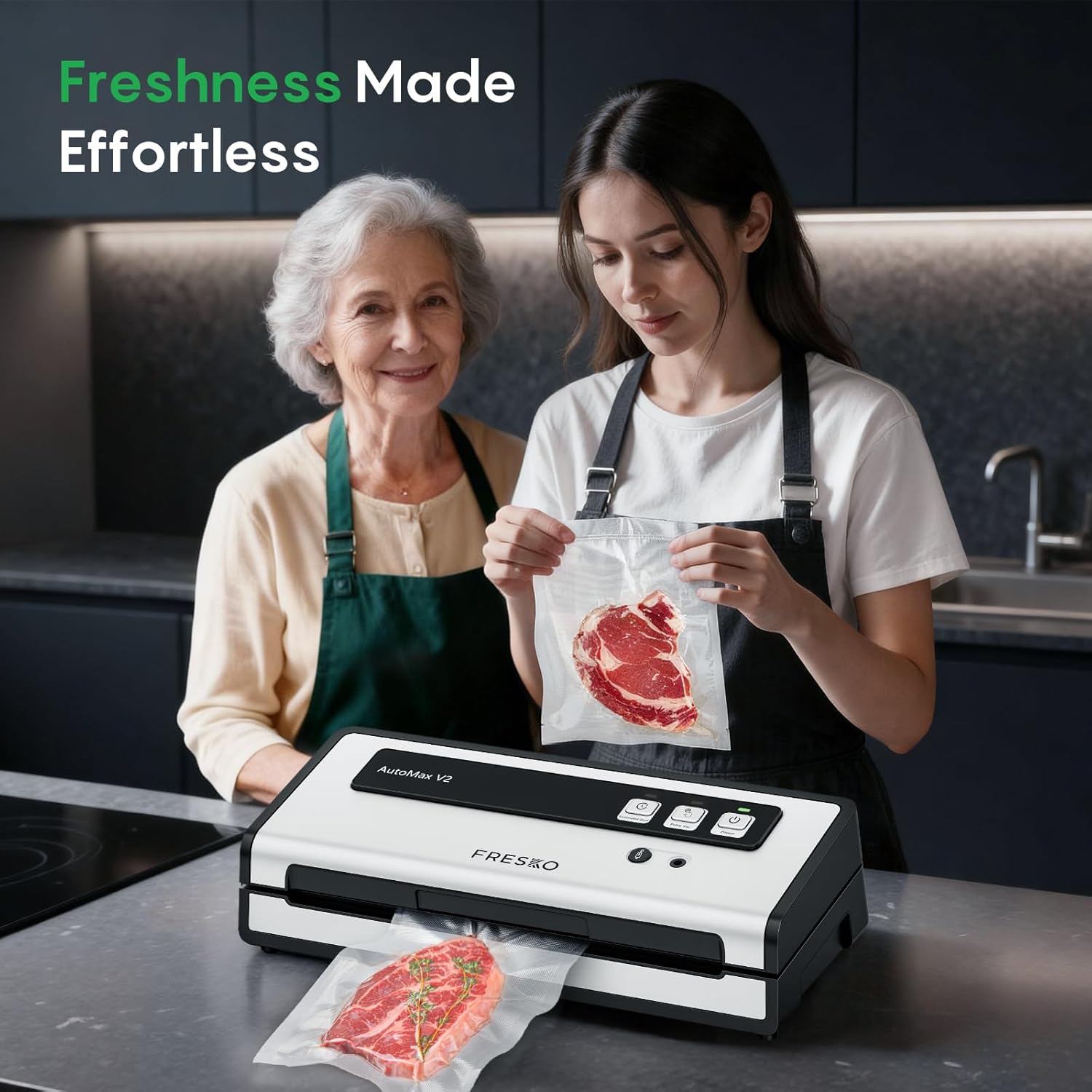 FRESKO Vacuum Sealer Machine with Automatic Bag Detection, Double Heat Seal, Compact Food Sealer, Easy to Use, Starter Kit - Image 8