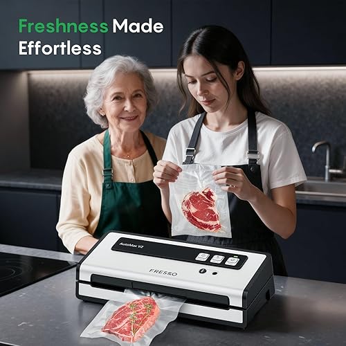 Miniatura 8 de FRESKO Máquina selladora al vacío con detección automática de bolsas, doble sellado térmico, sellador compacto de alimentos, fácil de usar, kit de