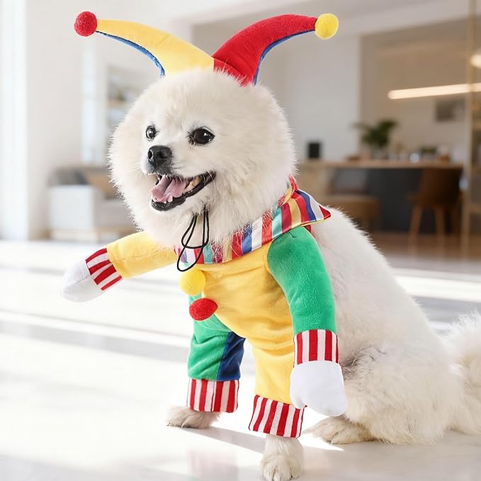 Disfraz de payaso para perro pequeño, con sombrero, ajustable miniatura 6